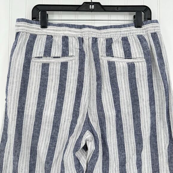 Rails Pants Womens Large Agnes Linen Blend Ankle White Blue Stripes Coastal EUC - Picture 6 of 14